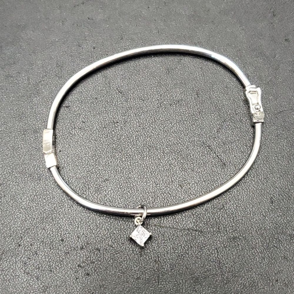Silver tone dainty rhinestone bangle bracelet 6"